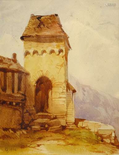 George Stubbs (British fl.1837-1860): Continental Tower, watercolour signed with monogram and dated