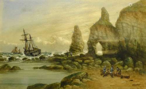 John Francis Branegan (British 1843-1909): 'King and Queens Rock Flamborough', watercolour signed an