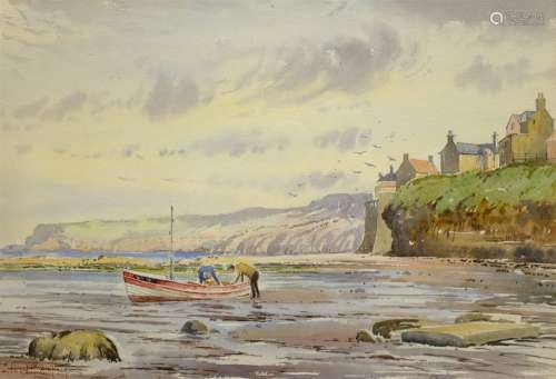 Edward H Simpson (British 1901-1989): Coble on the Scaur Robin Hood's Bay, watercolour signed 25cm