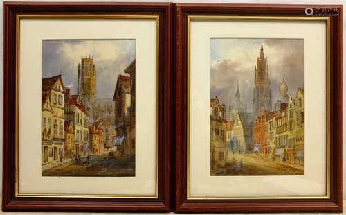 Edward Nevil (British fl.1880-1900): 'Rouen' and 'Antwerp', pair watercolours signed and titled 27cm