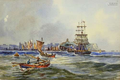 Edward H Simpson (British 1901-1989): Ships Leaving Whitby, watercolour unsigned 20cm x 30cm