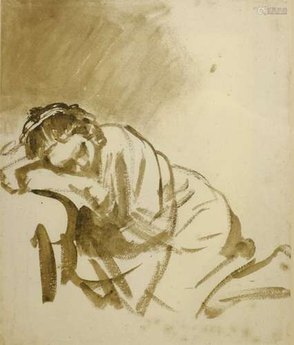 After Rembrandt van Rijn (Dutch 1606-1669): 'Sketch of a Girl Sleeping', print pub. Quintessa art 24