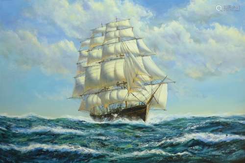 English School (20th/21st century): Clipper in Full Sail, oil on board indistinctly signed 60cm x 90