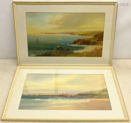 English School (Early 20th century): Cornish Coastal Scenes, pair gouaches indistinctly signed 27cm