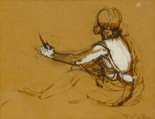 Rodney Joseph Burn RA (British 1899-1984): Study of a Ballerina, charcoal heightened in white on bu