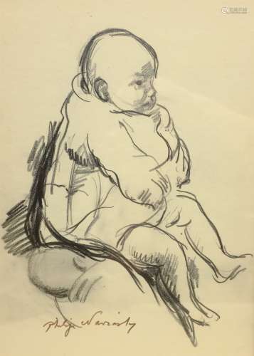Philip Naviasky (British 1894-1983): Portrait of a Baby, pencil signed 30cm x 23cm