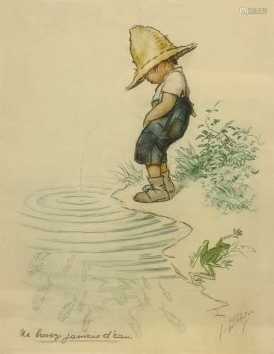After Georges Redon (French 1869-1943): 'Ne Buvez Jamais D'eau' - 'Never Drink Water', lithograph fr