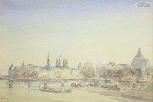 Francis Russell Flint (British 1915-1977): Boats on the Seine, watercolour signed 35cm x 53cm