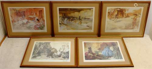 After Sir William Russell Flint (British 1880-1969): Continental Scenes, set five colour prints wit