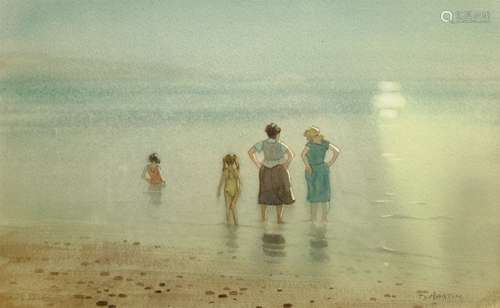 Donald Martin (British 20th century): Figures Paddling in the Sea, watercolour signed 18cm x 29cm P