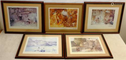 After Sir William Russell Flint (British 1880-1969): Continental Scenes, set five colour prints wit