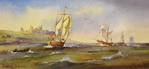 Kenneth W Burton (British 1946-): 'Dunstanburgh Northumberland', watercolour signed and titled Pro