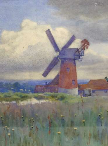 Attrib. Arthur Claude Cooke (British 1867-1951): 'Landscape with Windmill', watercolour unsigned, la