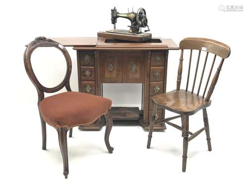 Late 19th century walnut cased 'Singer' sewing machine (W87cm, H79cm, D45cm), 20th century farmhous