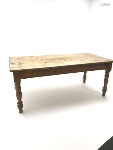 Rectangular pine farmhouse dining table with drawer to either end, L185cm, W91cm, H77cm