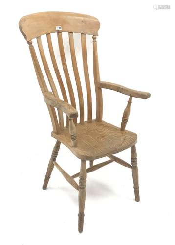 Victorian elm seat farmhouse armchair, turned supports, W60cm