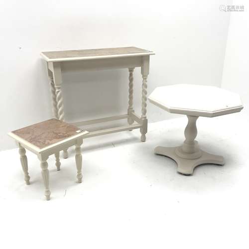 Painted console table with atlas themed top, barley twist supports (W77cm, H74cm, D36cm) a matchin