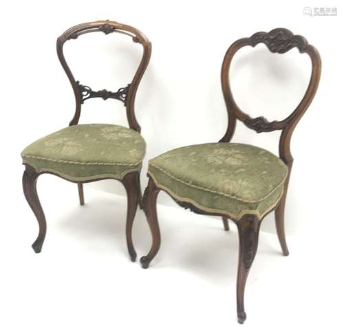 Two Victorian walnut bedroom chairs, shaped and carved cresting rail, upholstered seat, W46cm