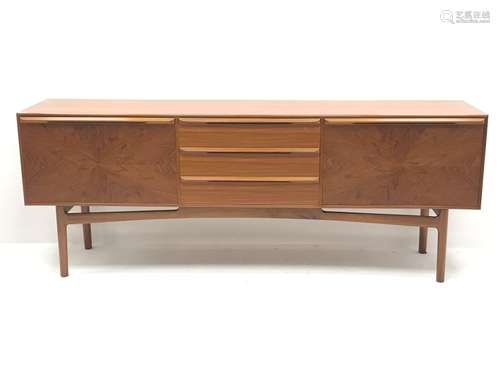 A H McIntosh - 1960s 'Sunburst' teak sideboard, two cupboards with sunburst veneered doors, three dr