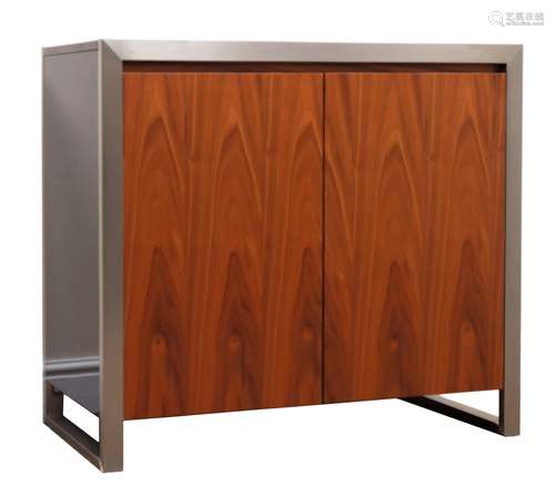 Dwell Furniture Nova walnut and black gloss cabinet, two doors enclosing four adjustable shelves ca