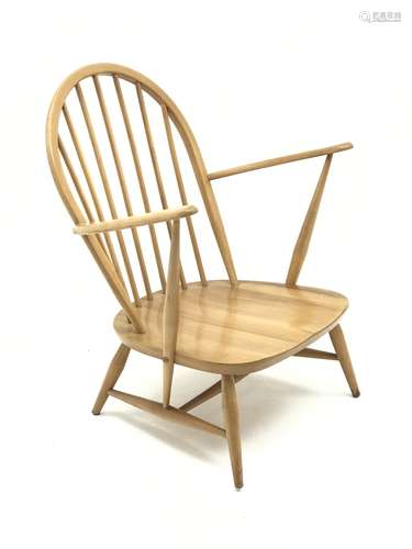 Ercol ash and beech spindle back easy chair, turned supports, W69cm