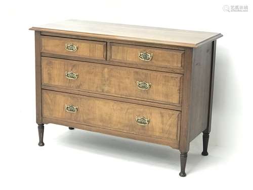 Edwardian walnut chest, two short and two long drawers, W107cm, H76cm, D45cm