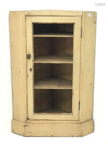 Victorian pine corner cabinet, single door, three shelves, W76cm, H114cm, D44cm