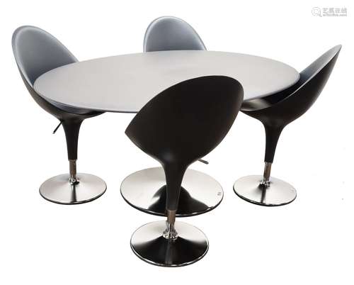 Magis Bombo Anthracite oval dining table, tulip style chrome finish base (W170cm, H76cm,D110cm) and