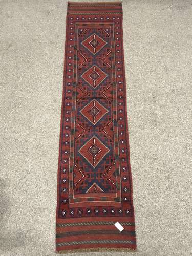 Meshwani red and blue ground runner rug, 263cm x 60cm