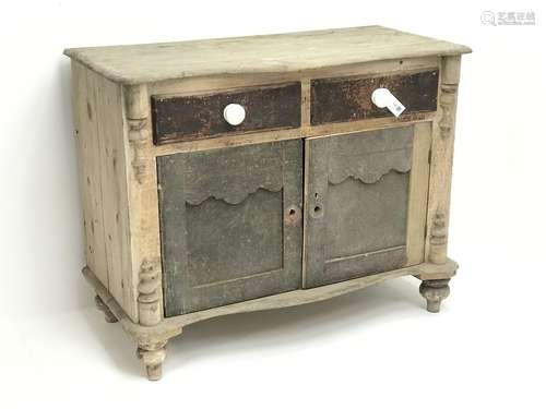 Victorian stripped pine washstand side cabinet, fitted with two short and two long drawers, W108cm,