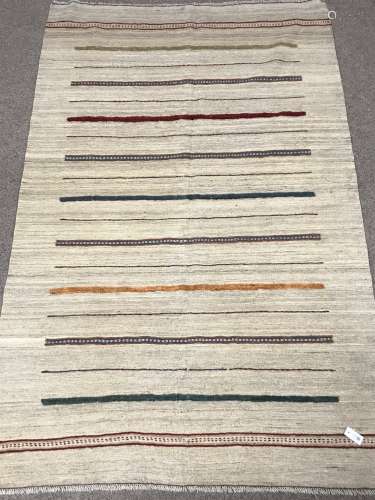 Shiraz Kilim beige ground rug, patterned stripes, 250cm x 155cm