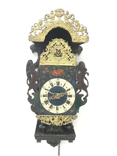 Early 19th century Dutch lantern clock with wall bracket, pierced and cast gilt metal decorative mou