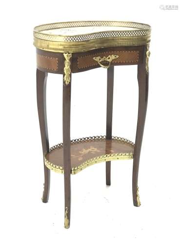 Mid to late 20th century French style kidney shaped side table, marble top with gilt metal gallery,