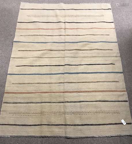 Shiraz Kilim beige ground rug, patterned stripes, 240cm x 107cm