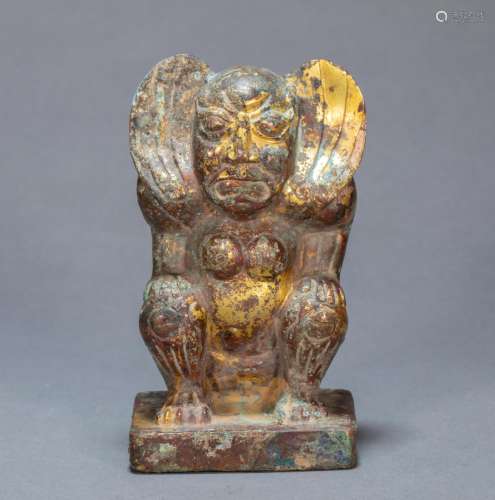ANCIENT CHINESE GILT BRONZE TOMB BEAST