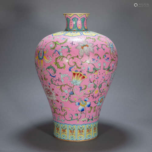 ANCIENT CHINESE FAMILLE ROSE PLUM BOTTLE