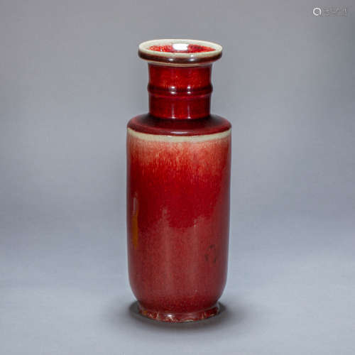 ANCIENT CHINESE RED GLAZED MALLET SHAPED BOTTLE