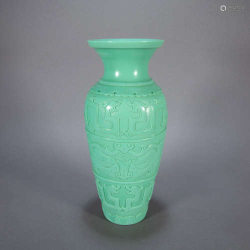 ANCIENT CHINESE GLASS VESSEL RELIEF VASE