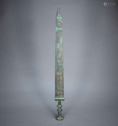 ANCIENT CHINESE BRONZE SWORD INLAID GOLD