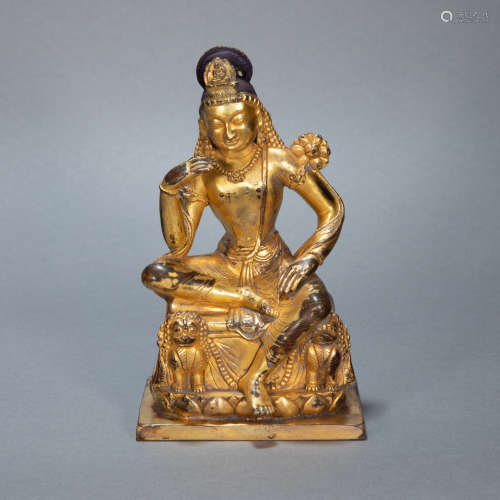 ANCIENT CHINESE GILT BRONZE BUDDHA STATUE