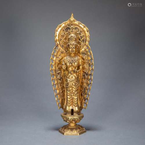 ANCIENT CHINESE GILT BRONZE BUDDHA STATUE