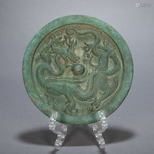 ANCIENT CHINESE BRONZE MIRROR WITH DRAGON PATTERN