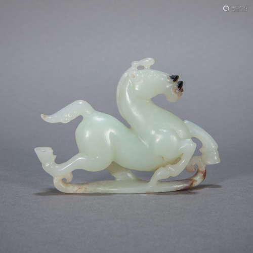 ANCIENT CHINESE HETIAN JADE CARVED RUNNING HORSE