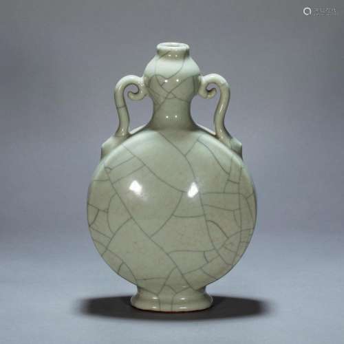 ANCIENT CHINESE GUAN KILN DOUBLE-EARED MOON FLASK