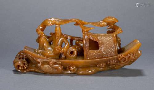 ANCIENT CHINESE HETIAN JADE CARVING FISHING BOAT