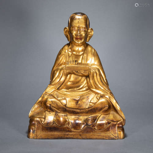 ANCIENT CHINESE GILT BRONZE BUDDHA STATUE