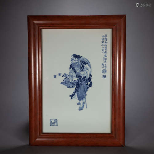 ANCIENT CHINESE BLUE AND WHITE PORCELAIN PANEL PAINTING
