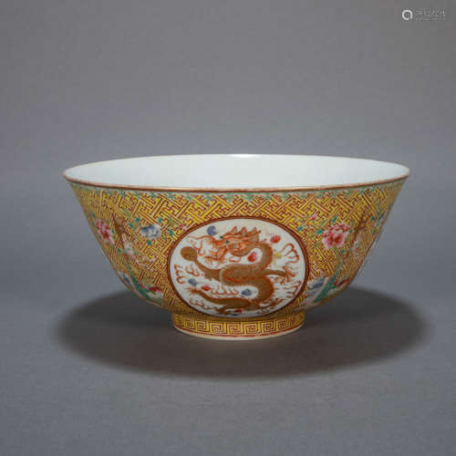 CHINESE ANCIENT FAMILLE ROSE BOWL WITH DRAGON PATTERN