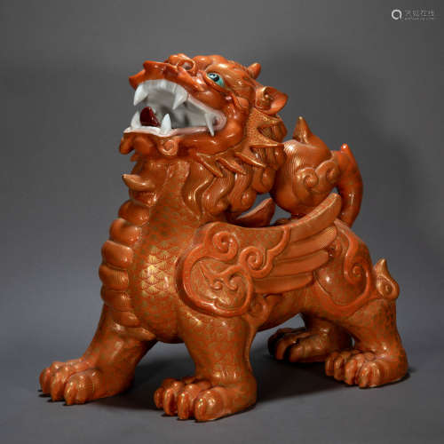 ANCIENT CHINESE RED GLAZED LION