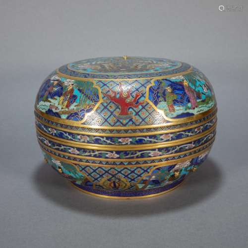 ANCIENT CHINESE COPPER ENAMEL COLOR LID BOX